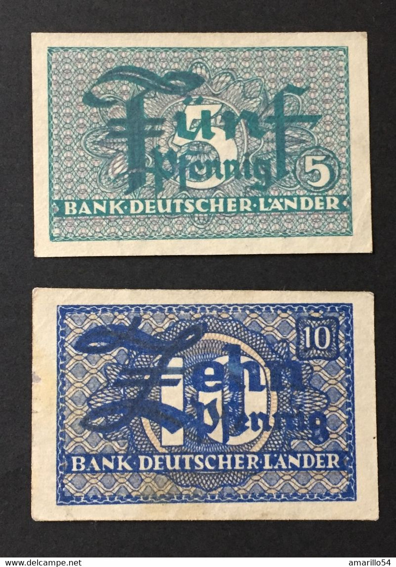 SELTEN 2 Banknoten 1948 5 Pfennig + 10 Pfennig Bank Deutscher Länder Deutschland Germany Erhaltung Siehe Scans - Colecciones