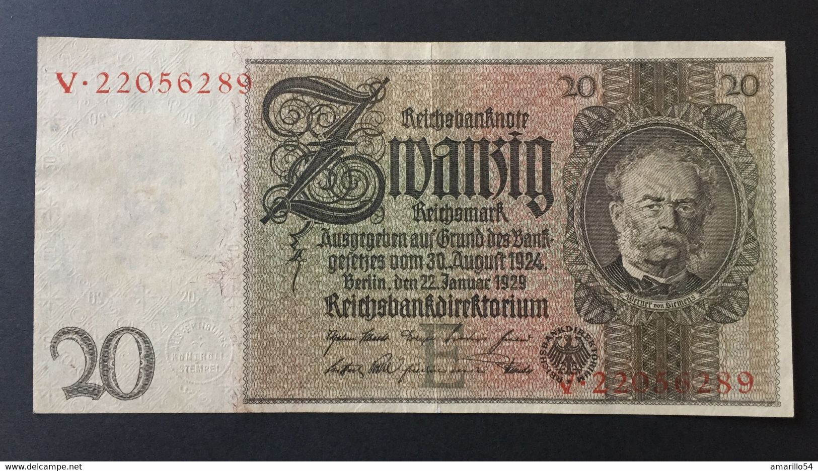 SELTEN Banknote 20 Reichsmark1929 Deutschland Germany Erhaltung Siehe Scans - 20 Reichsmark