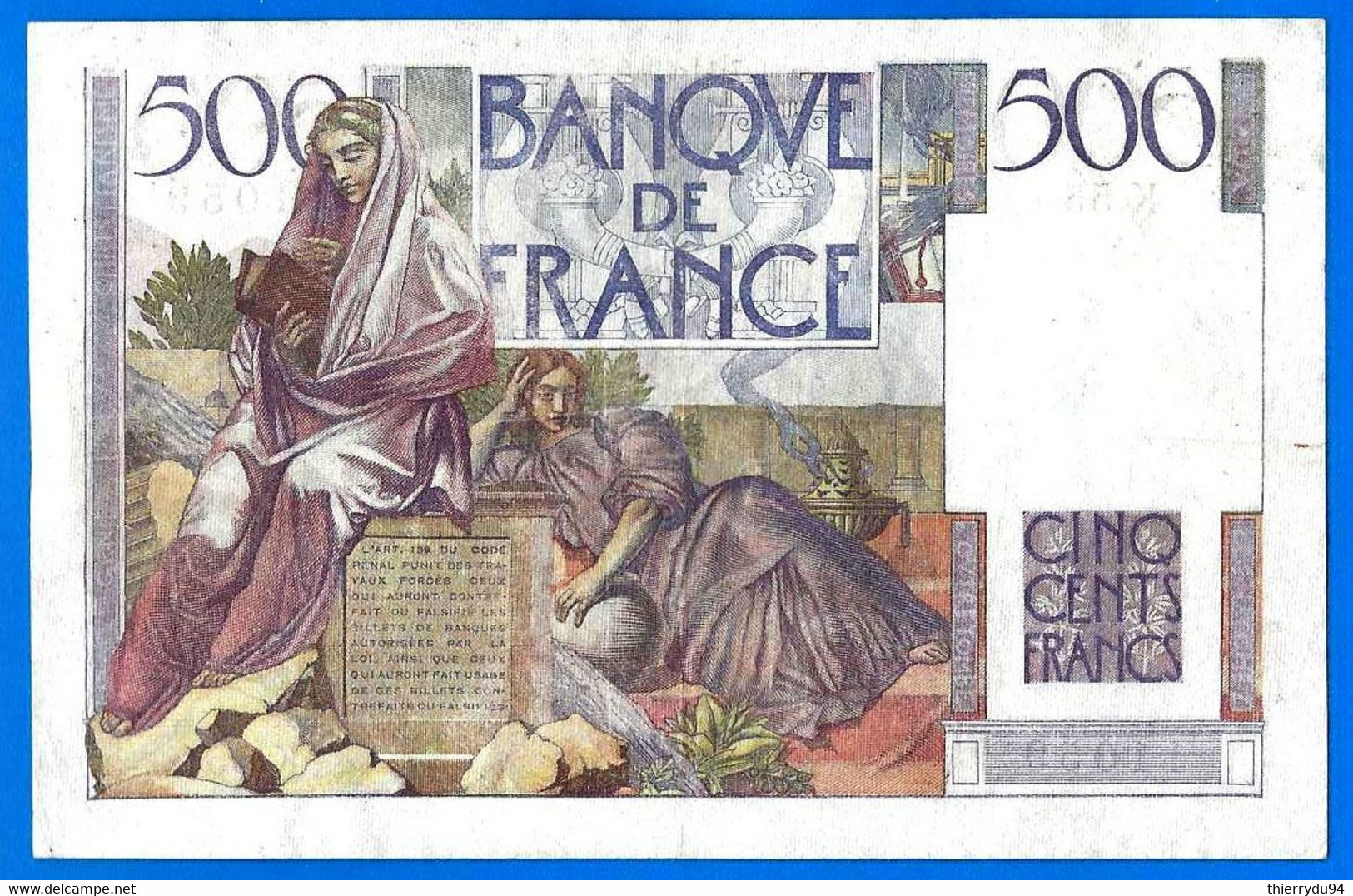 France 500 Francs 1945 Chateaubriand Serie K 55 Du 7 11 1945  Frcs Frc Frs Europe Paypal Bitcoin OK - 500 F 1945-1953 ''Chateaubriand''