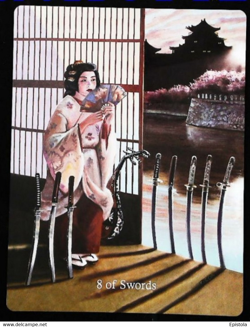 8 Of Swords & Eventail - Japonese Feudal Samouraï - A Divination & Meditation Tarot Card - Tarocchi