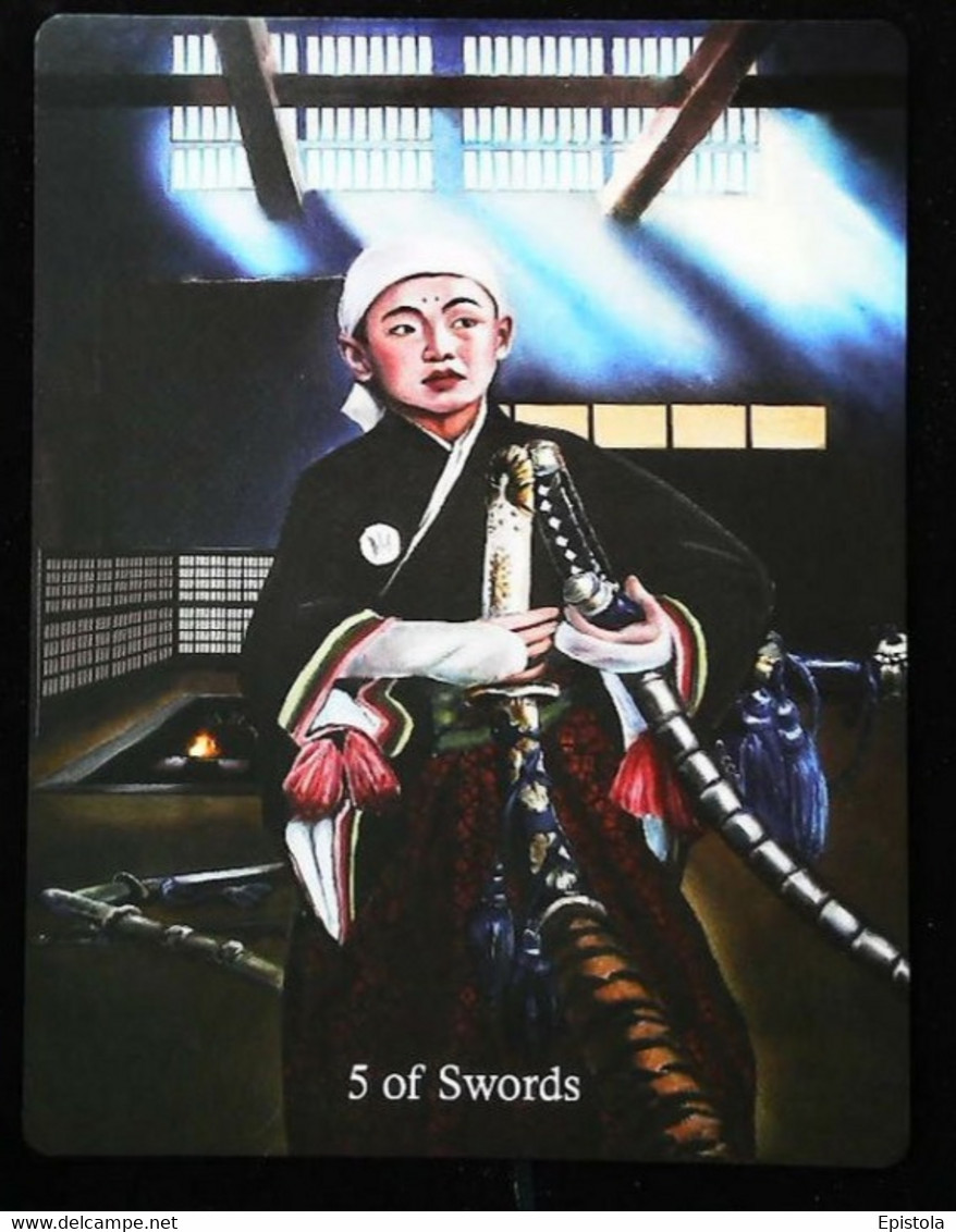 5 Of Swords  - Japonese Feudal Samouraï - A Divination & Meditation Tarot Card - Tarocchi