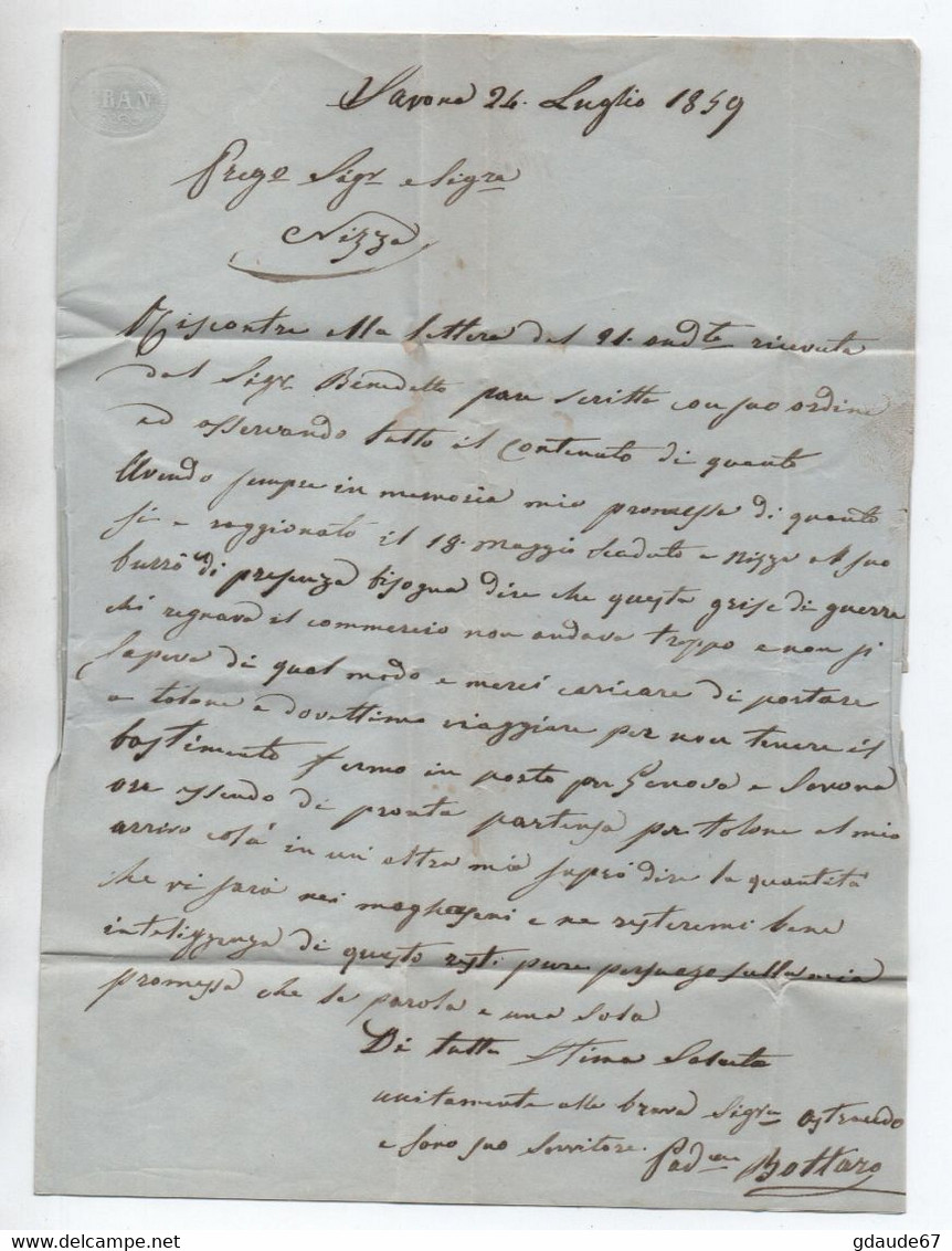 1859 - LETTRE De SAVONA Pour NICE - ...-1850 Voorfilatelie