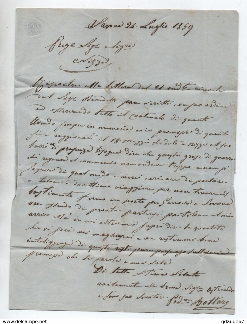 1859 - LETTRE De SAVONA Pour NICE - ...-1850 Préphilatélie