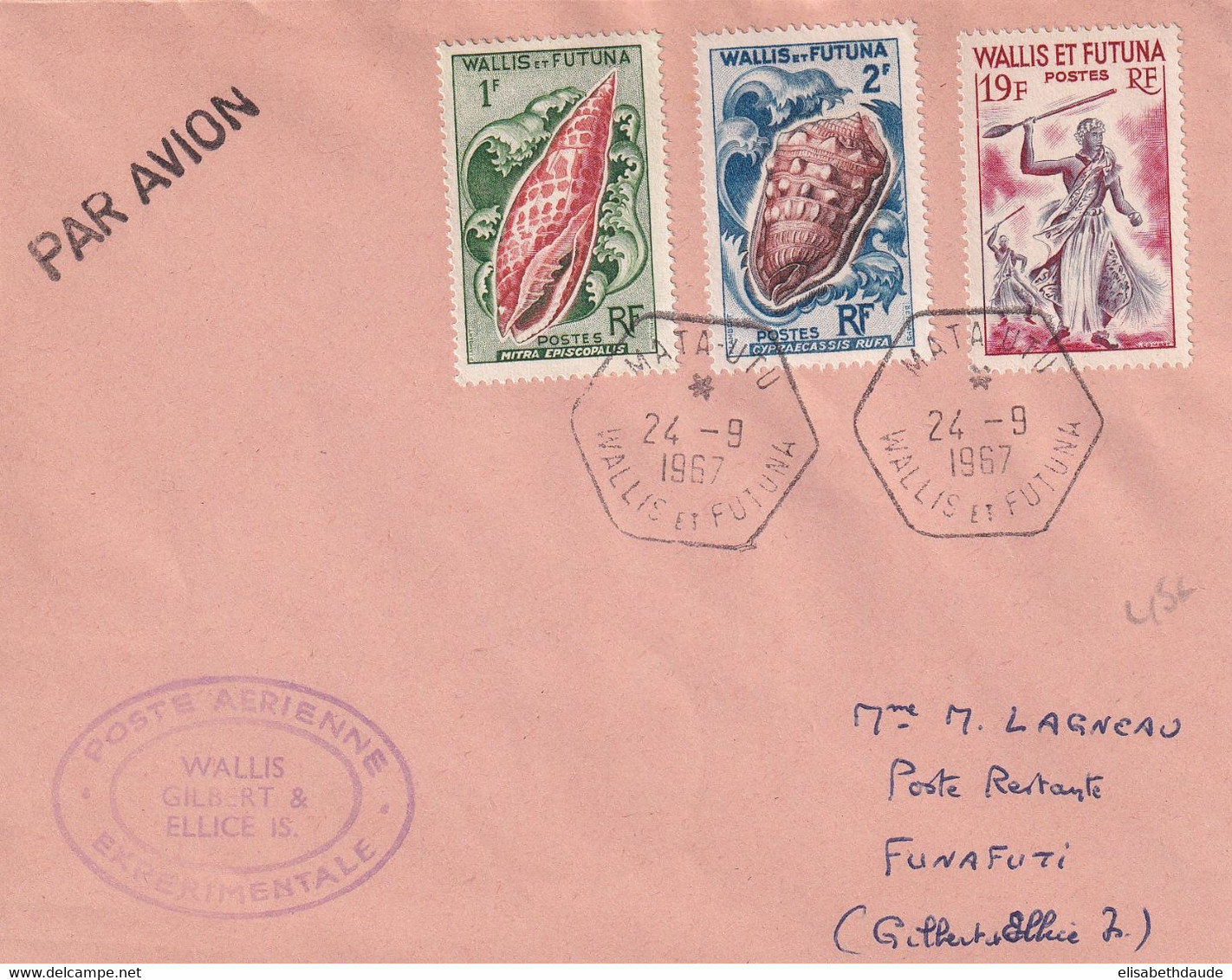 WALLIS ET FUTUNA - 1967 - ENVELOPPE POSTE AERIENNE EXPERIMENTALE De MATA-UTU => ILES GILBERT ET ELLICE (GB) - Lettres & Documents