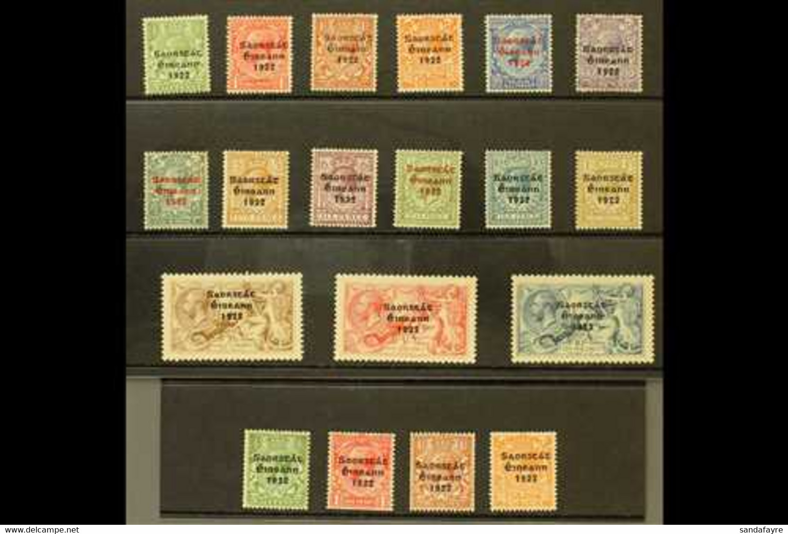 1922-23  Thom Three Line Overprints Complete Set Of 15 To 10s Seahorse, SG 52/66, Plus The Harrison Coils Set Of Four, S - Other & Unclassified
