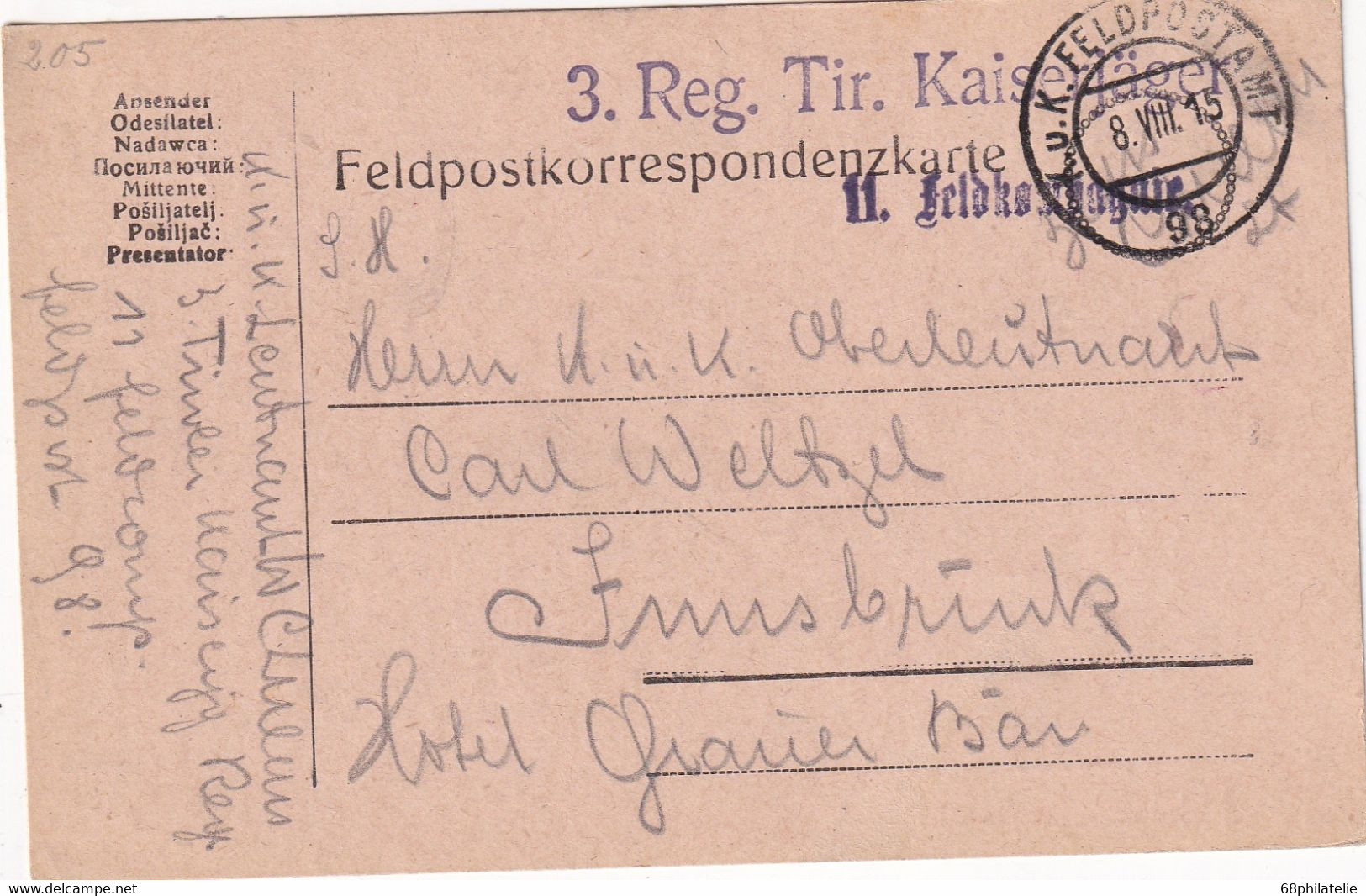 AUTRICHE 1915 CARTE EN FELDPOST - Briefe U. Dokumente