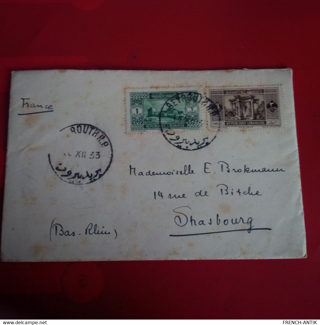 LETTRE BEYROUTH POUR STRASBOURG MADAME ELLA BROCKMANN - Líbano