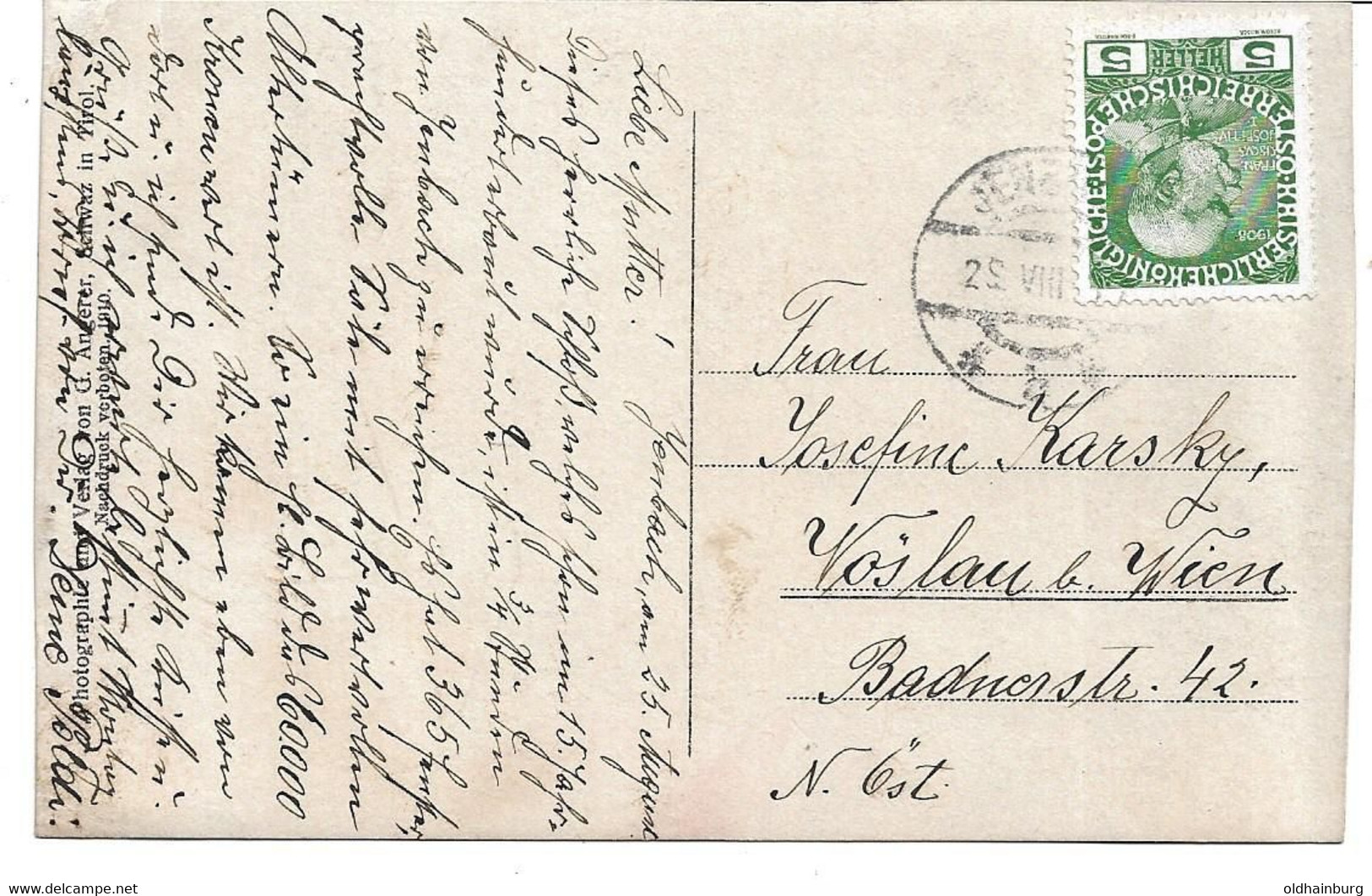 3038i: AK Schloss Tratzberg, Gelaufen 1911 Nach Vöslau - Jenbach