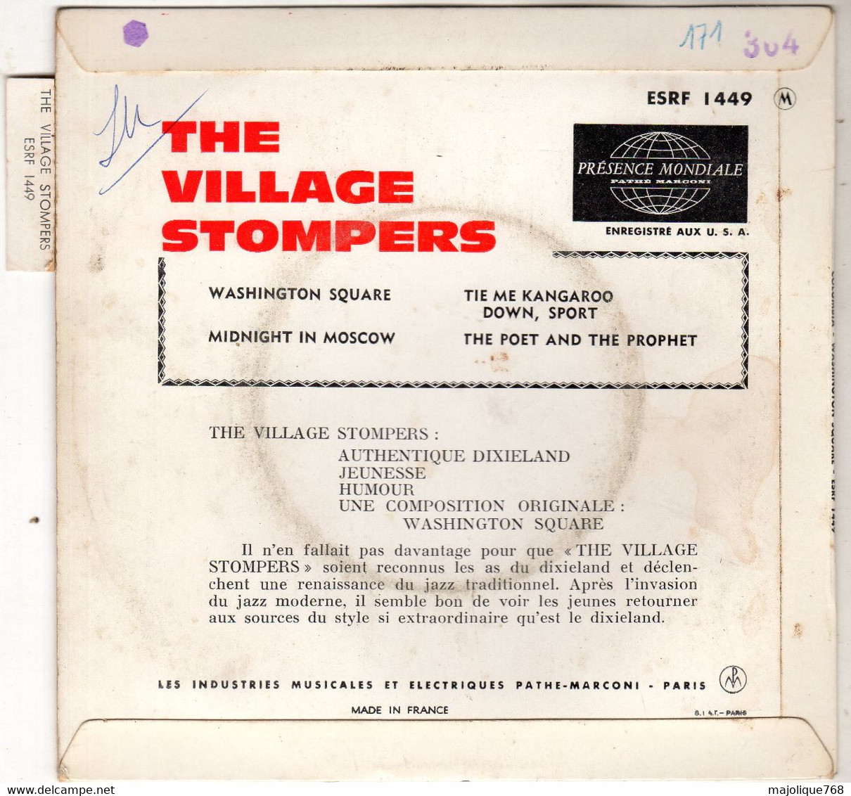 Disque De The Village Stompers - Washington Square - Columbia ESRF 1449 - France 1963 - Jazz