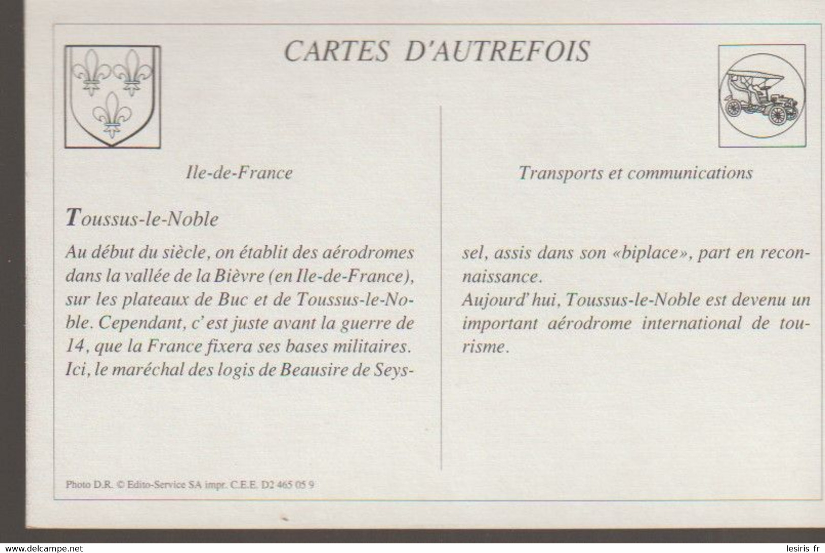 C. P. -  AERODROME DE TOUSSUS LE NOBLE - MARECHAL DES LOGIS DE BEAUSIRE DE SEYSSEL PARTANT EN RECONNAISSA - REPRODUCTION - Toussus Le Noble