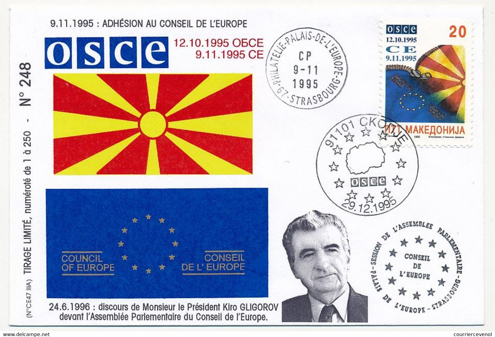 MACEDOINE - Adhésion Au Conseil De L'Europe - 9/11/1995 - Macédoine Du Nord