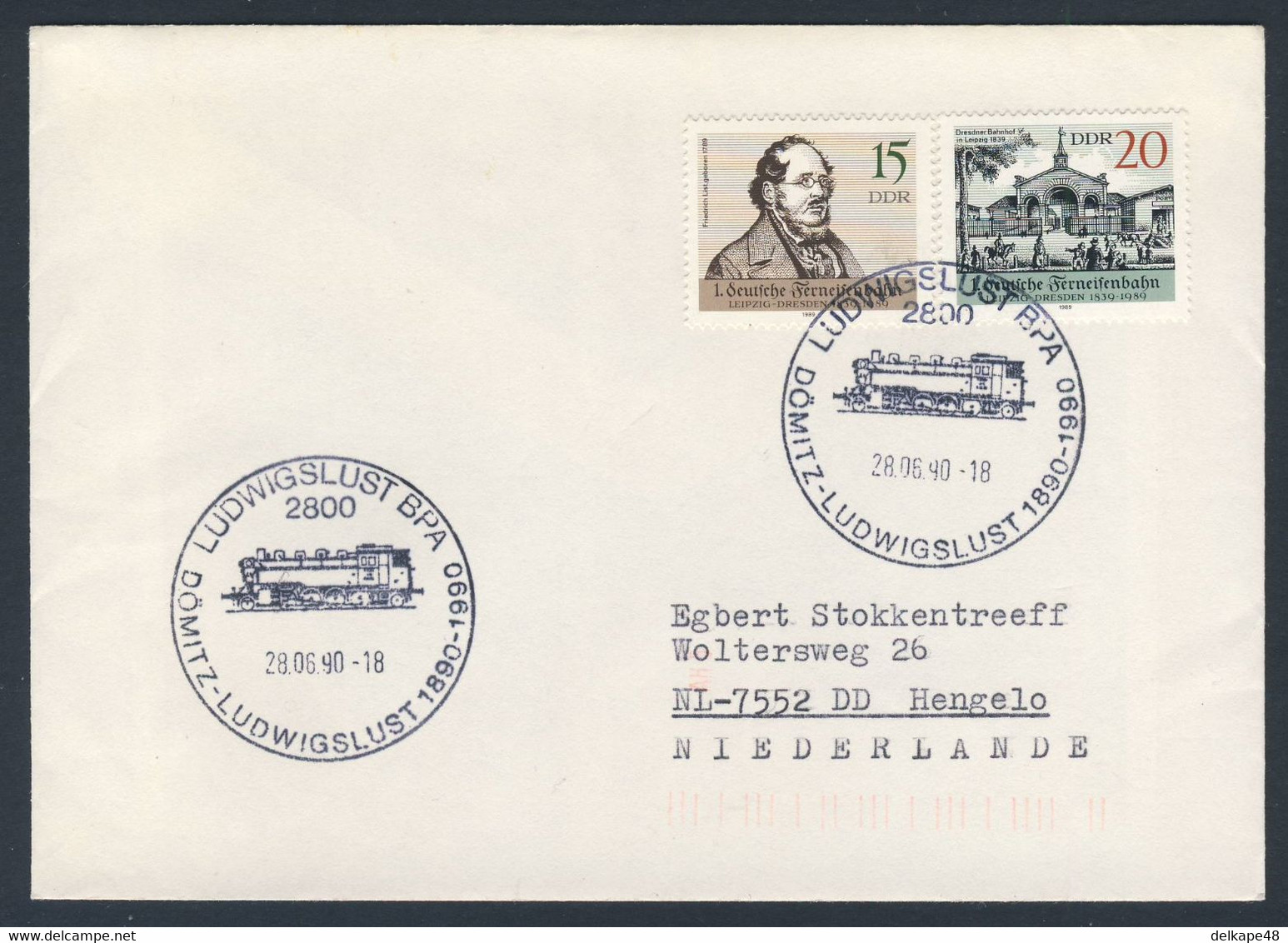DDR Germany 1990 Brief Cover - 100 Jahre Eisenbahn Dömitz - Ludwigslust 1890 / Railway / Chemin De Fer - Trains
