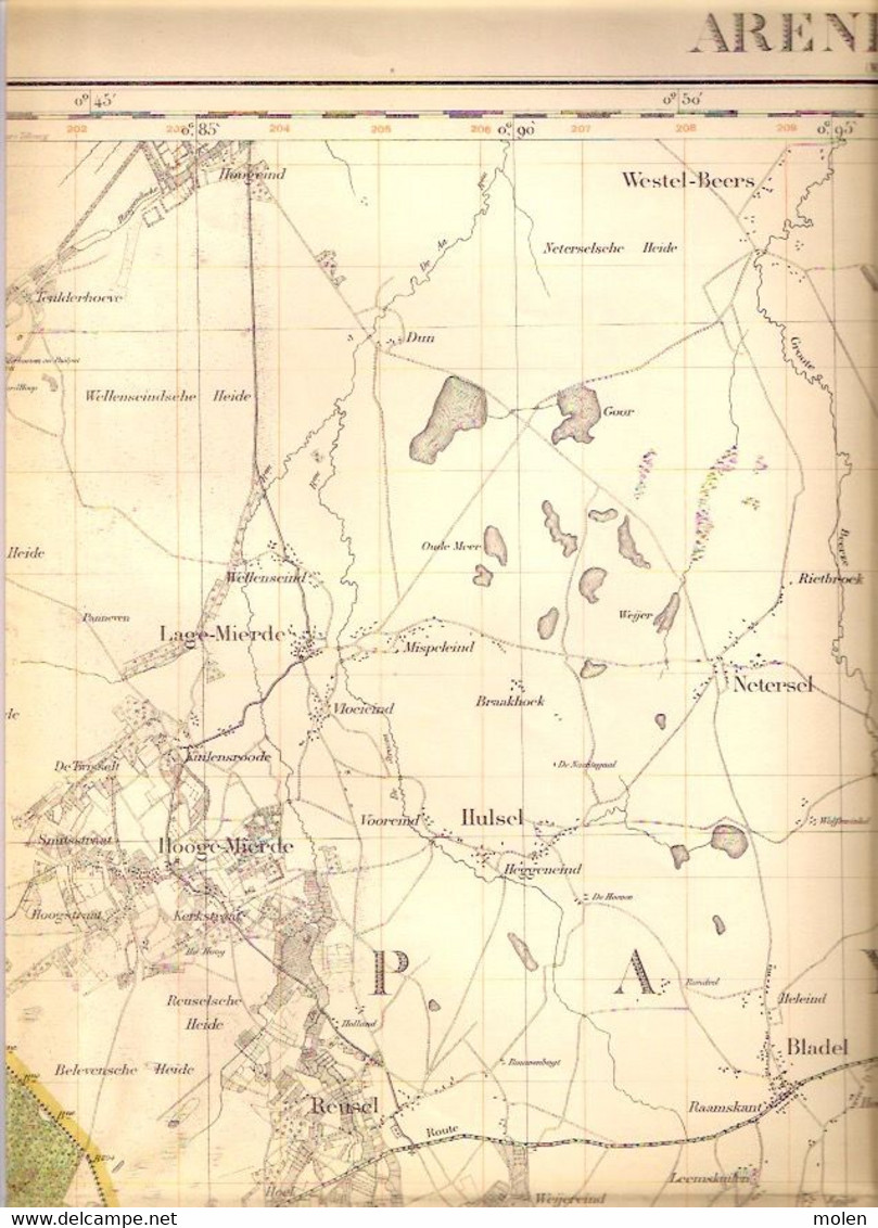 Meting 1871-1909 ARENDONK STAFKAART 9 POPEL REUSEL VELDHOVEN BORKEL ZEELST MIERDE REUSEL BLADEL CASTEREN VESSEM S412 - Arendonk