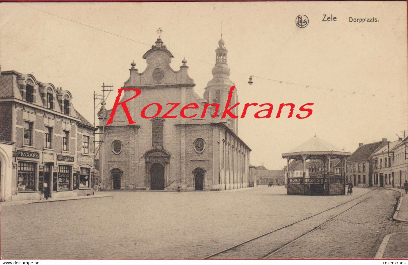 Zele Dorpplaats ZELDZAAM Geanimeerd (Fietser Naast Kiosk) Sint-Ludgeruskerk - Zele