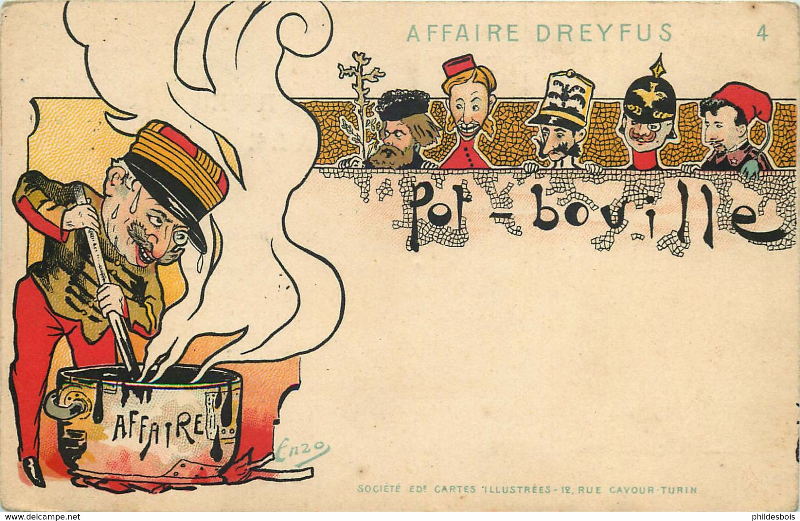 POLITIQUE CARTE SATIRIQUE  ( Illustrateur ENZO)  Affaire DREYFUS - Satiriques