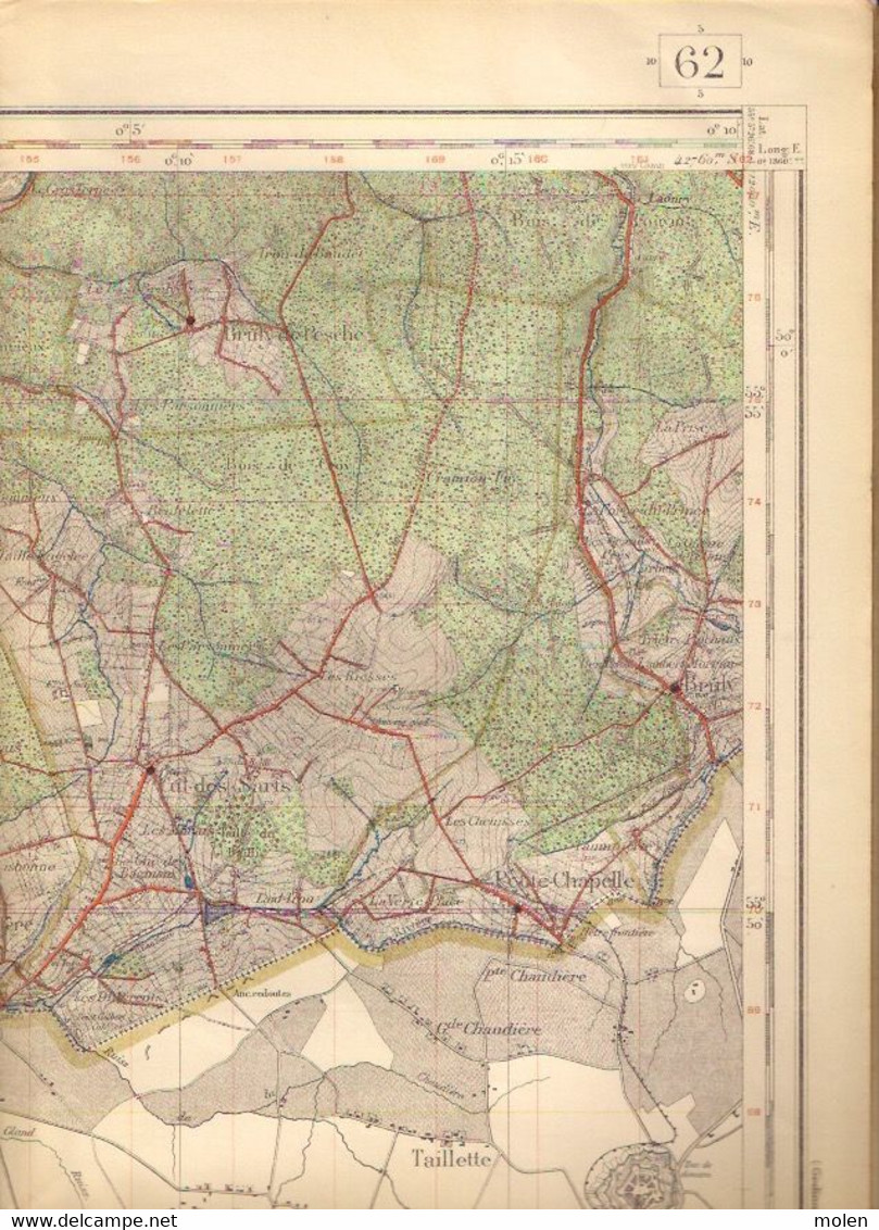 Mesure1871&1907 CUL-DES-SARTS Couvin CARTE D ETAT-MAJOR 62 ROCROI SIGNY-LE-PETIT AUBENTON REGNIOWEZ BRULY ST-MICHEL S427 - Cul-des-Sarts