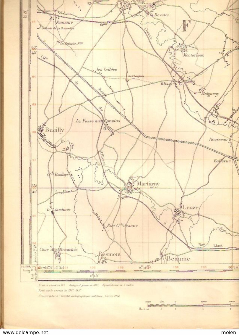 Mesure1871&1907 CUL-DES-SARTS Couvin CARTE D ETAT-MAJOR 62 ROCROI SIGNY-LE-PETIT AUBENTON REGNIOWEZ BRULY ST-MICHEL S427