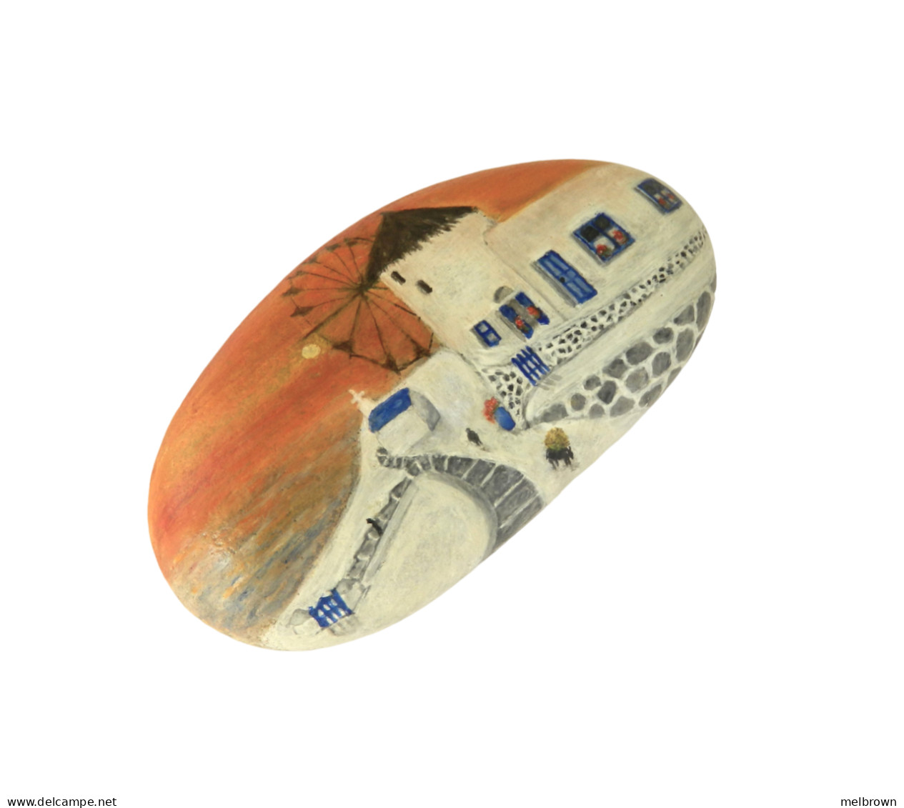Original Painting Of A Greek Windmill Scene Hand Painted On A Beach Stone Paperweight - Presse-papier