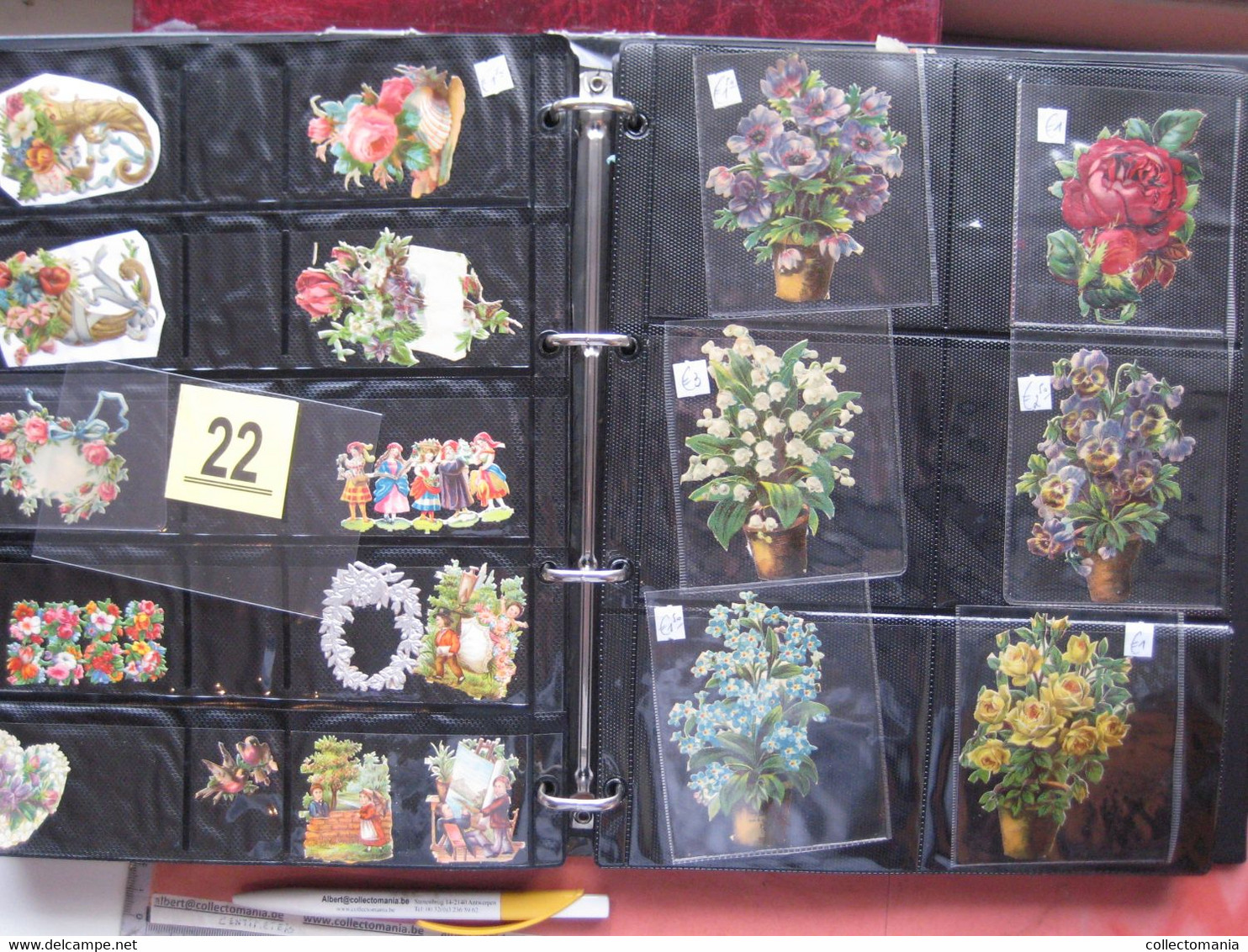 19th century each chromo fotograped (count yourself ) SCRAPS MAP09 -Flowers bloemen manden kransen planten GLANS BILDER