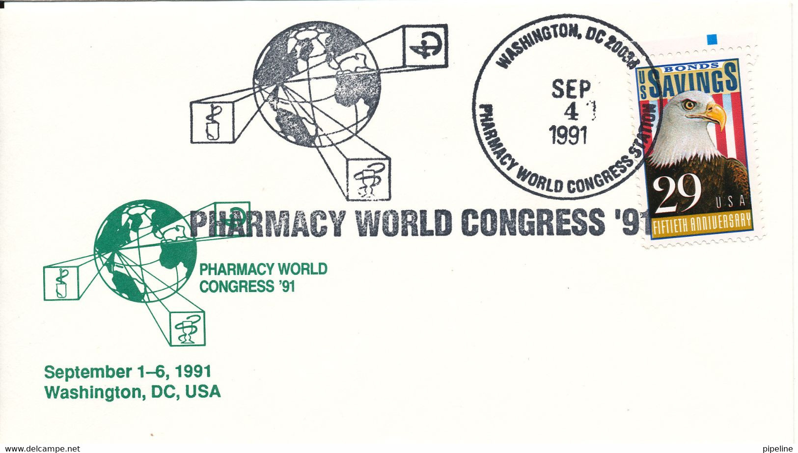 USA Cover Special Postmark And Cachet PHARMACY WORLD CONGRESS Washington 4-9-1991 - Pharmacy