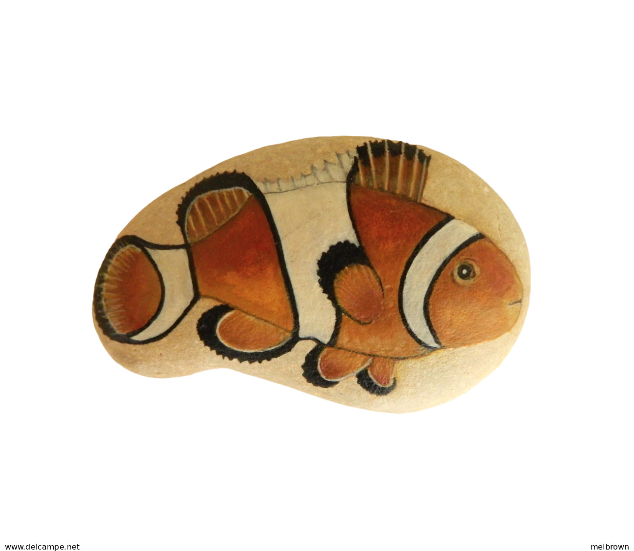 Original Painting Of A Clown Fish Hand Painted On A Smooth Beach Stone Paperweight - Pisapapeles