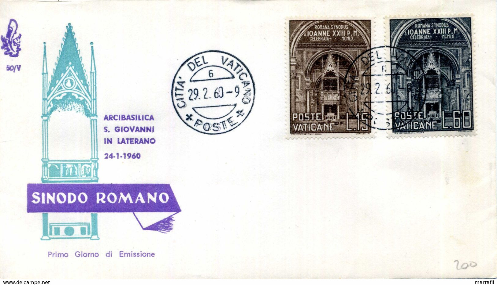 1960 VATICANO FDC I Sinodo Diocesano Di Roma - FDC