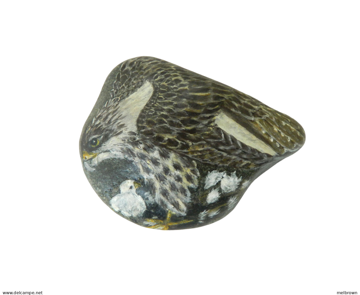 Original Painting Of A Prairie Falcon Hand Painted On A Beach Stone Paperweight Decoration - Animaux