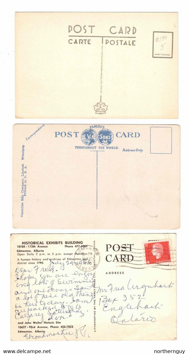 3 Different EDMONTON, Alberta, Canada, Old White Border Postcards - Edmonton