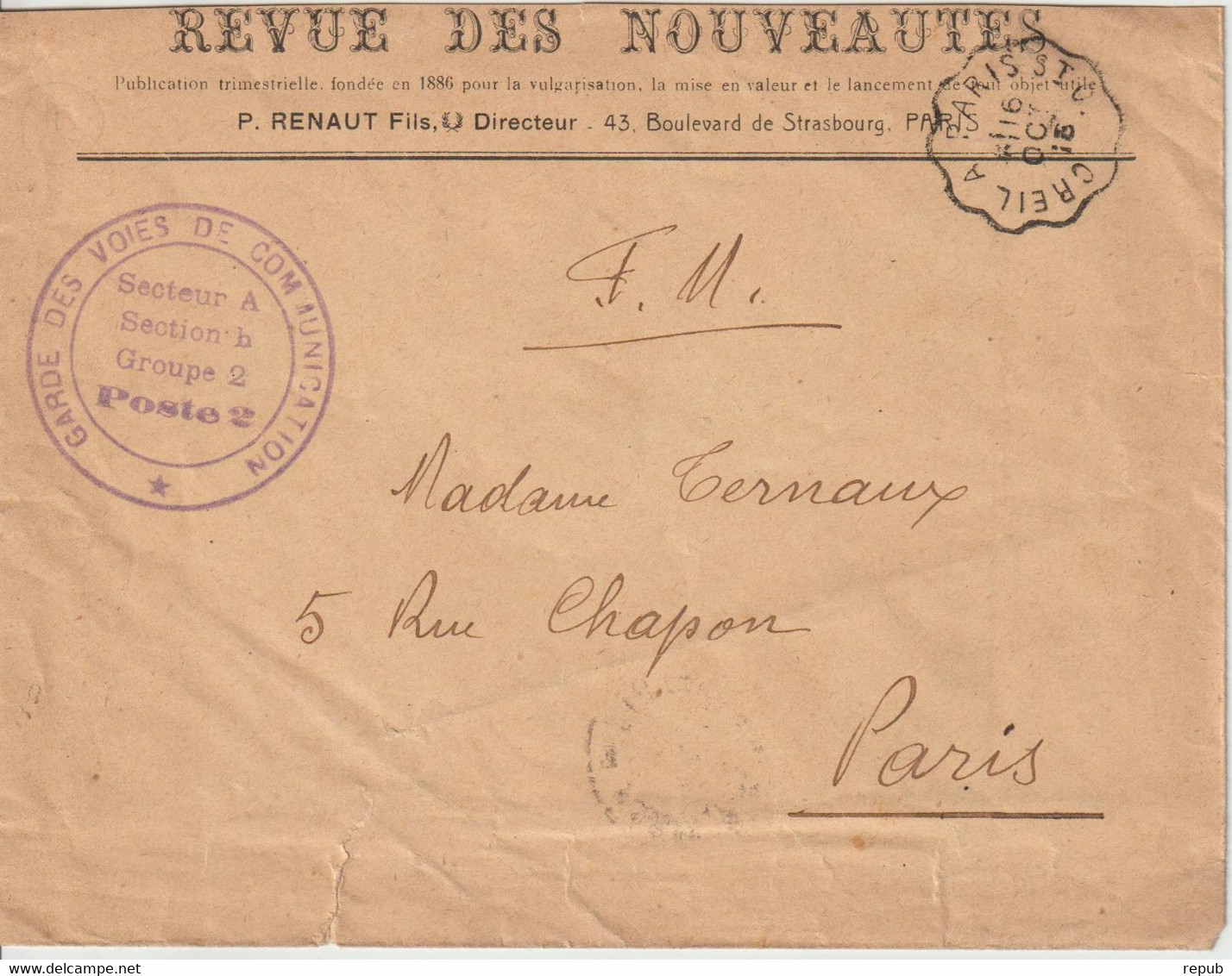 Lettre 1915 En Franchise Pour Paris Avec Cachet Garde Des Voies De Communications Et Convoyeur - Guerre De 1914-18