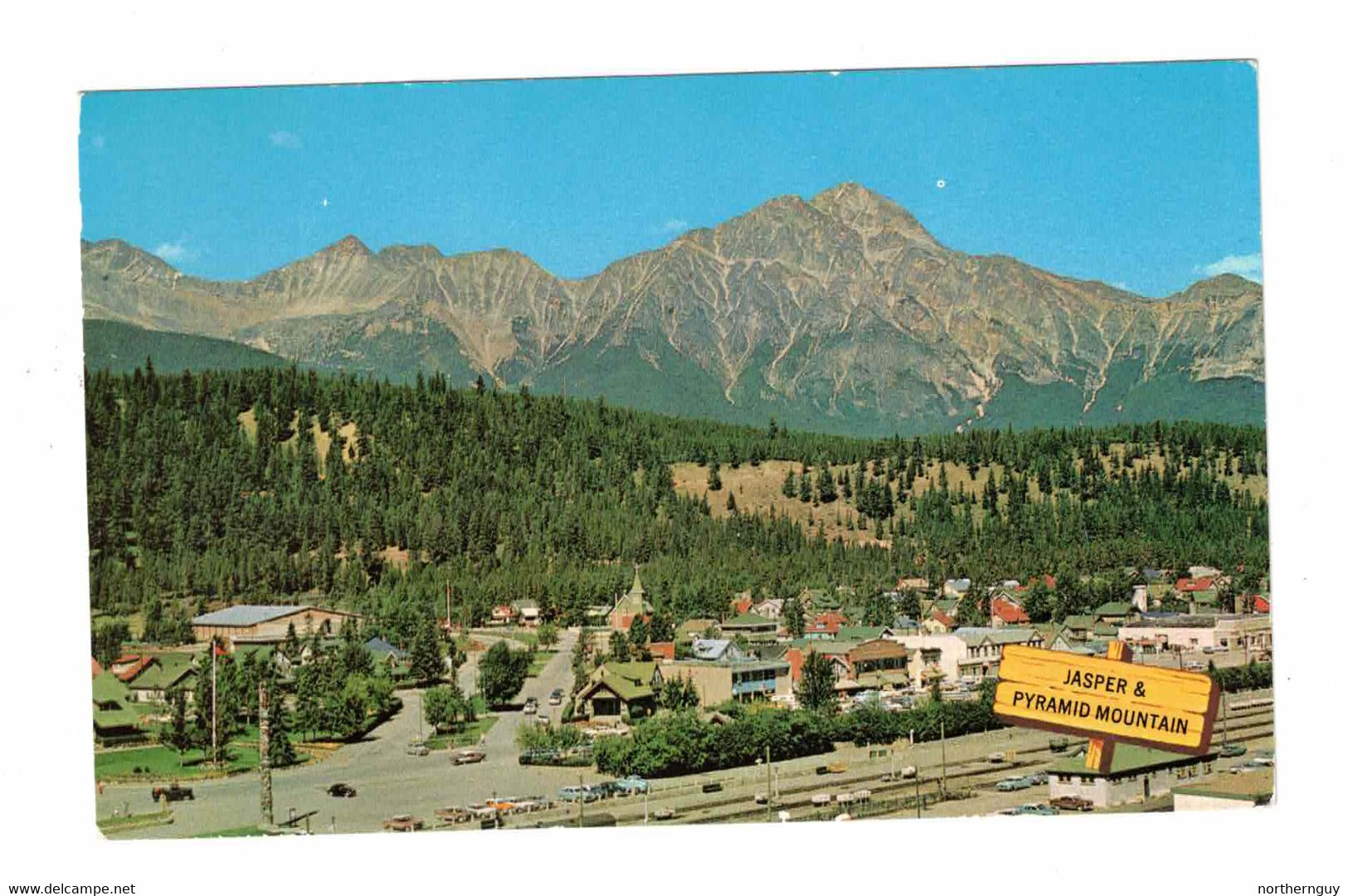 JASPER, Alberta, Canada, BEV Of Jasper And Pyramid Mountain, 1968 Chrome Postcard - Jasper