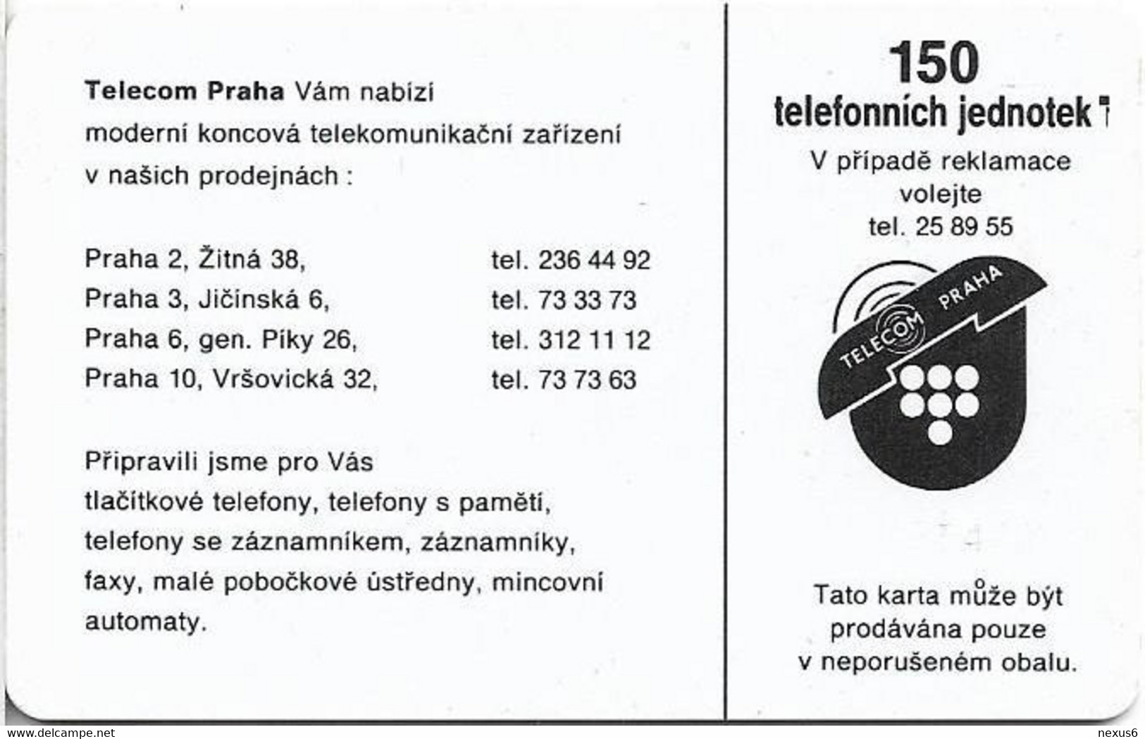 Czechoslovakia - CSFR - Telecom Praha - 1991, SC5, Cn. 35440, 150Units, Used - Tchécoslovaquie