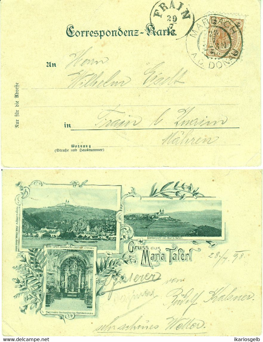 Österreich Austria 1898 (!!!) Dreigeteilte Fotokarte " Maria Taferl " Bedarf O Marbach Donau Nach O Frain Mähren - Maria Taferl