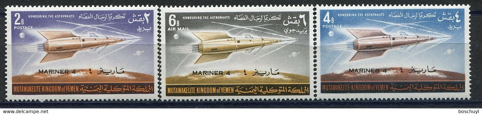 Yemen Kingdom, 1965, Space, Mars Probe, Mariner 4 Overprint, MNH Perforated, Michel 165-167A - Yemen