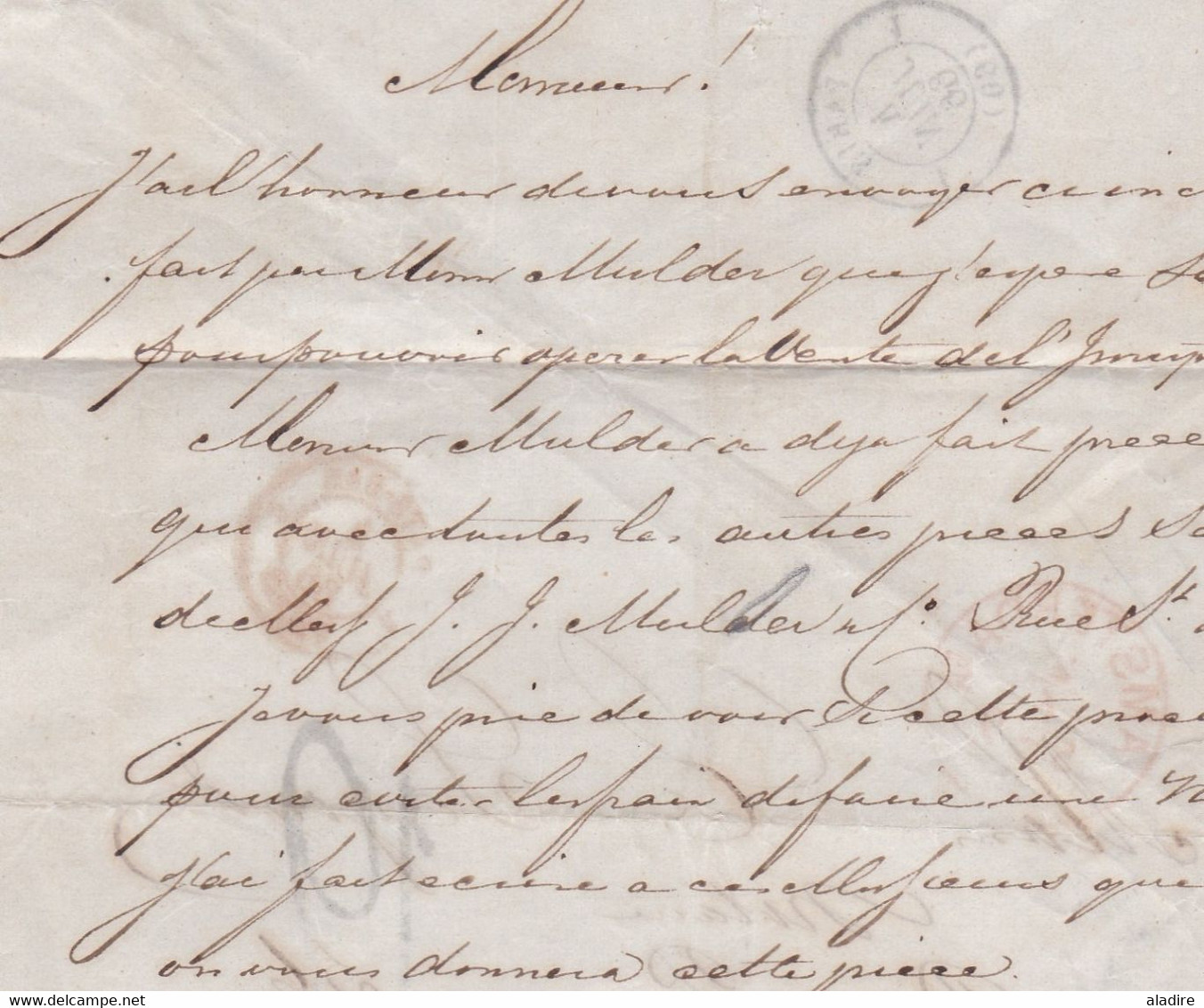 1866 - Lettre pliée en français d'Amsterdam vers Paris, France - entrée Valenciennes - cad transit et arrivée