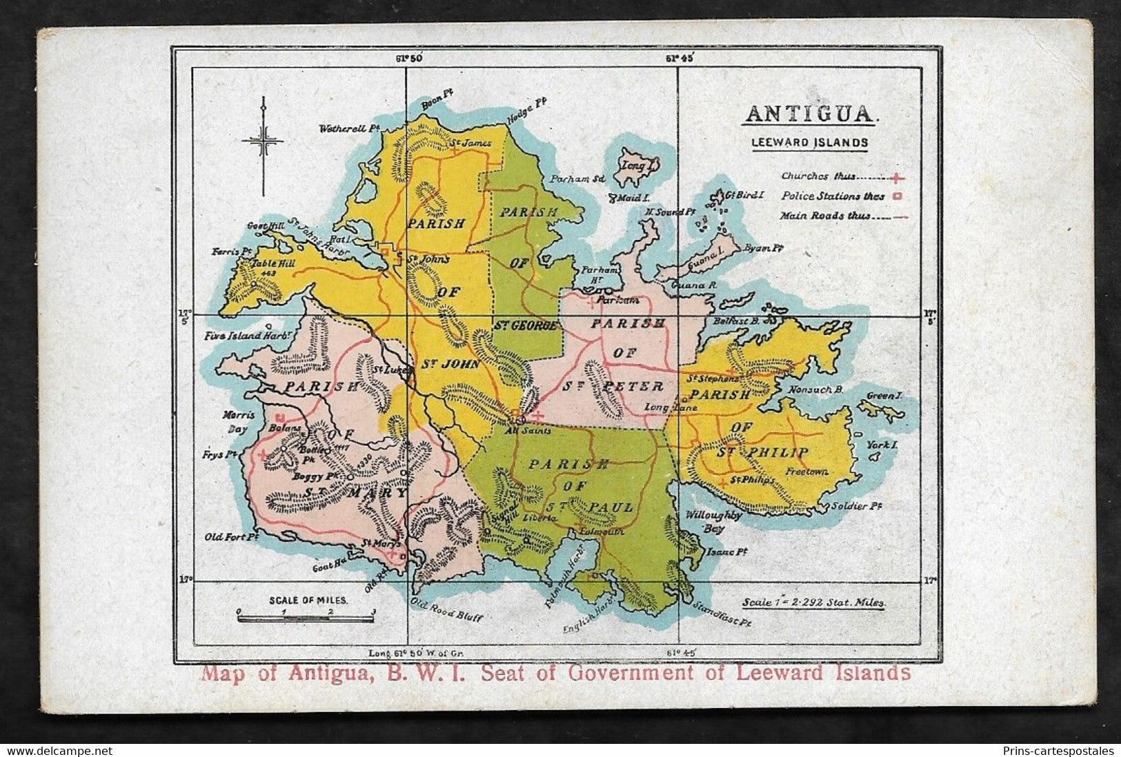 CPA Antigua BWI Map Of Antigua, Seat Of Government Of Leeward Islands - Antigua & Barbuda