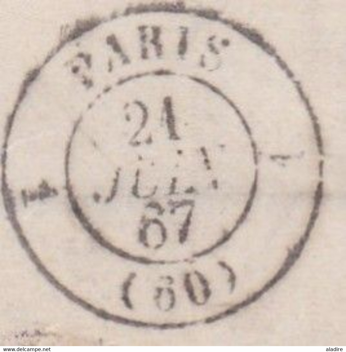 1867 - Lettre pliée en français d'Amsterdam vers Bordeaux, France - entrée Valenciennes - cad transit et arrivée