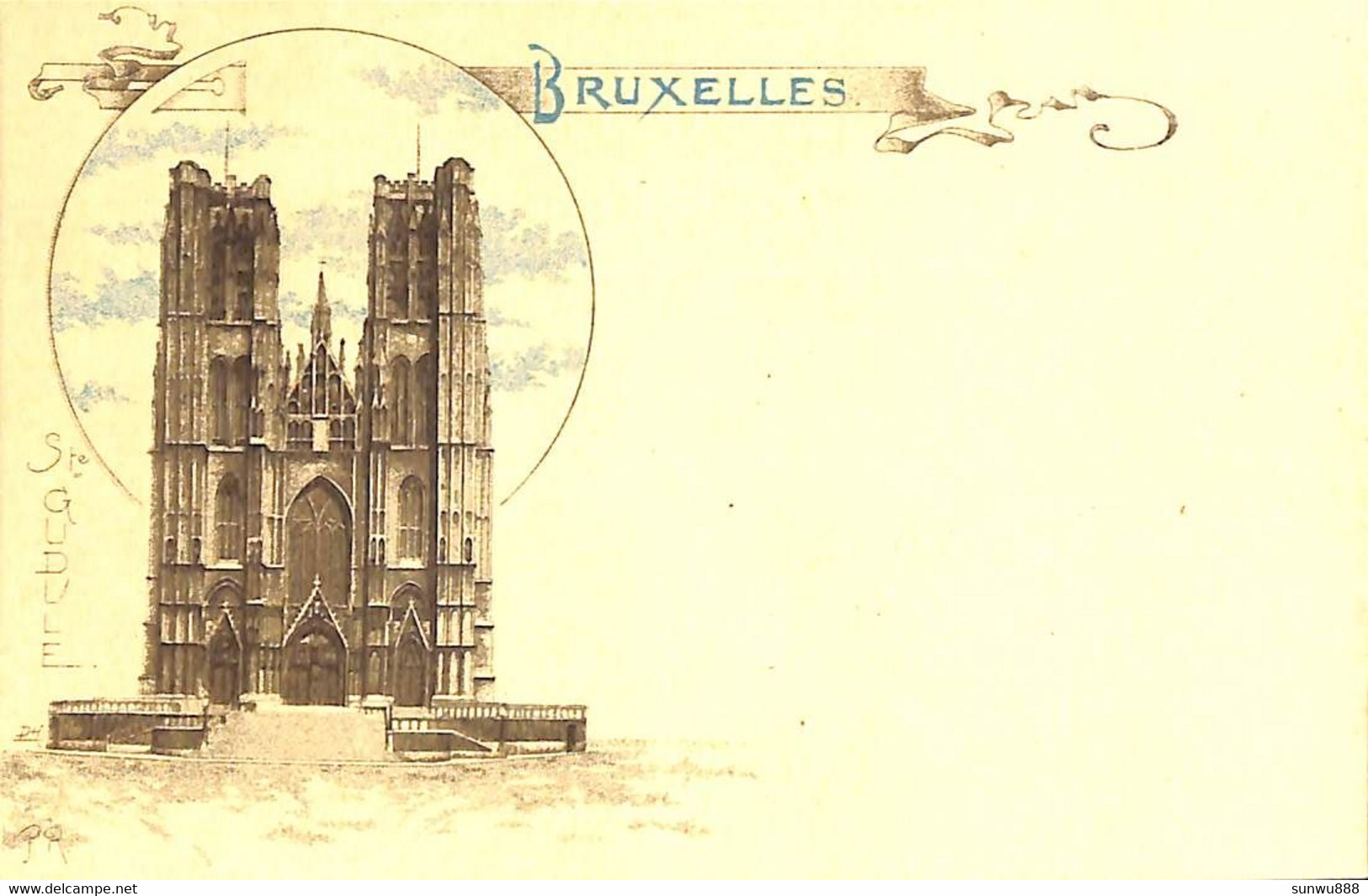 Bruxelles - Litho Colorisée "aquarelle" PR - Ste Gudule - Marktpleinen, Pleinen