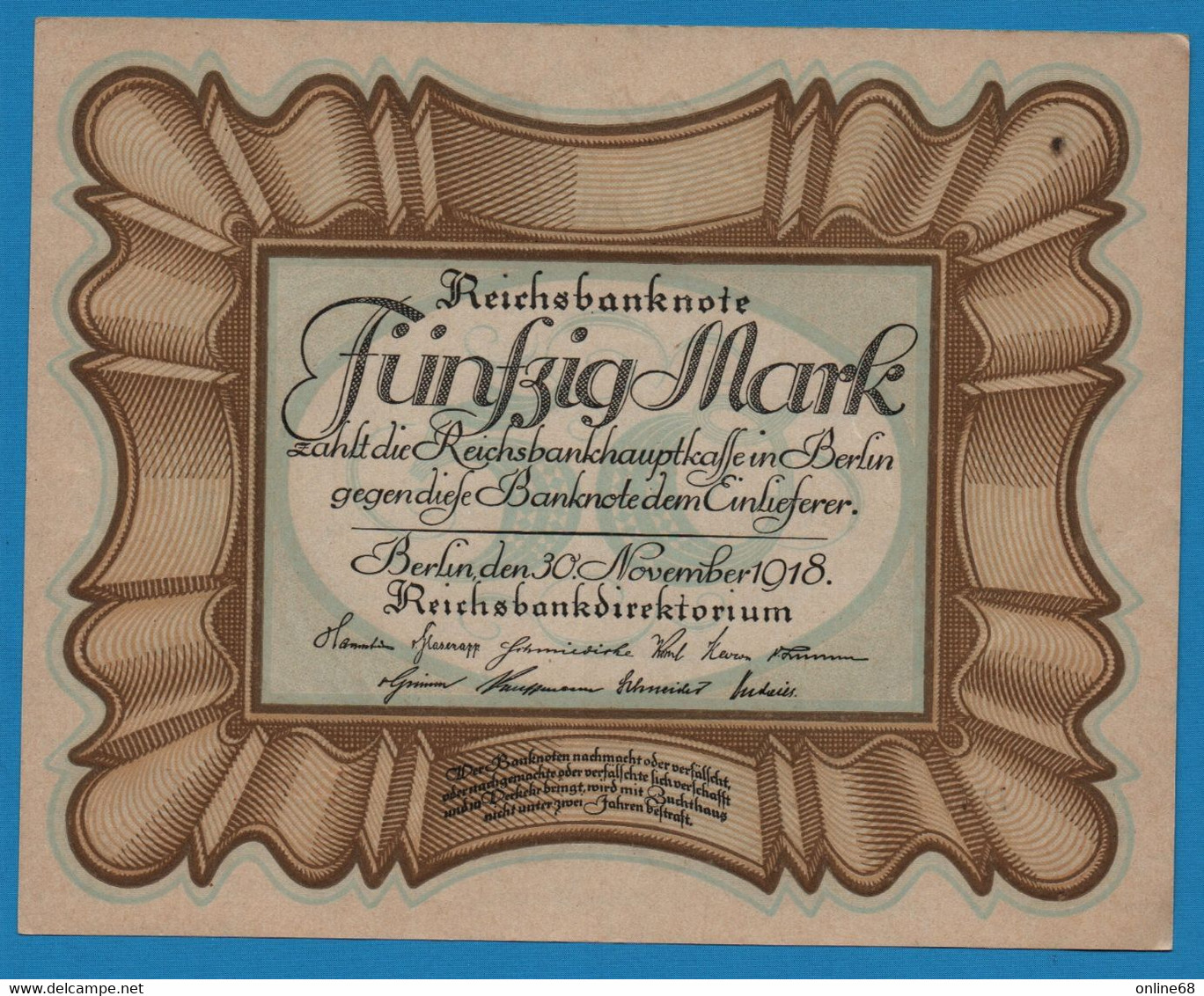 DEUTSCHES REICH LOT 2 X	50 Mark 30.11.1918	Série D71 № 836296 + 97 P# 65 "Eierschein" - 50 Mark