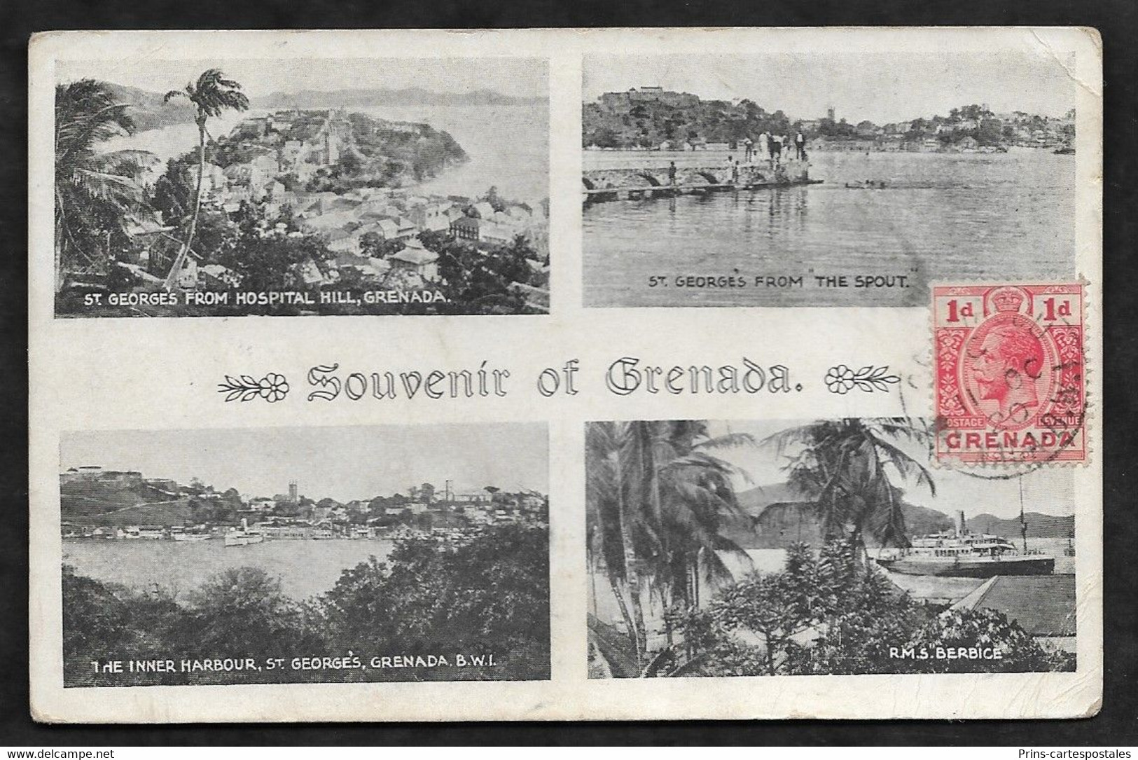 CPA Grenade Souvenir Of Grenada, St George's From Hospital Hill, The Spout, The Hinner Harbour & R.M.S "Berbice" - Grenada