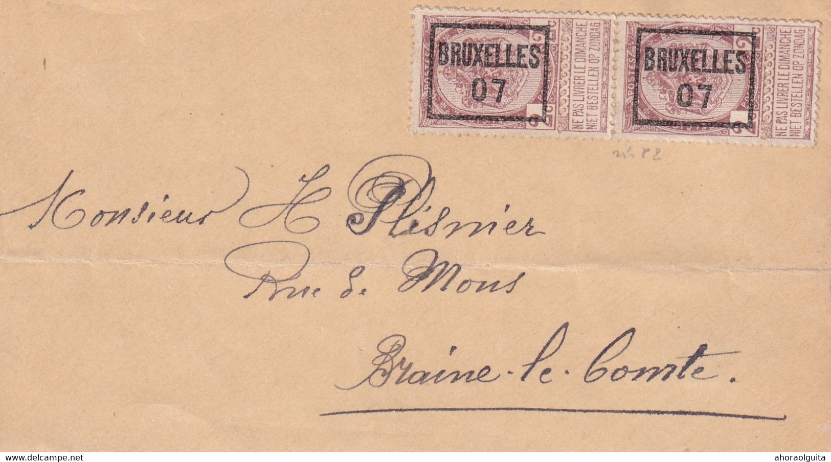 DDX888  -- Devant De Document Paire VERTICALE ( Peu Commun)  De PREOS Armoiries 2 C BRUXELLES 07 - Tipo 1906-12 (Stendardi)