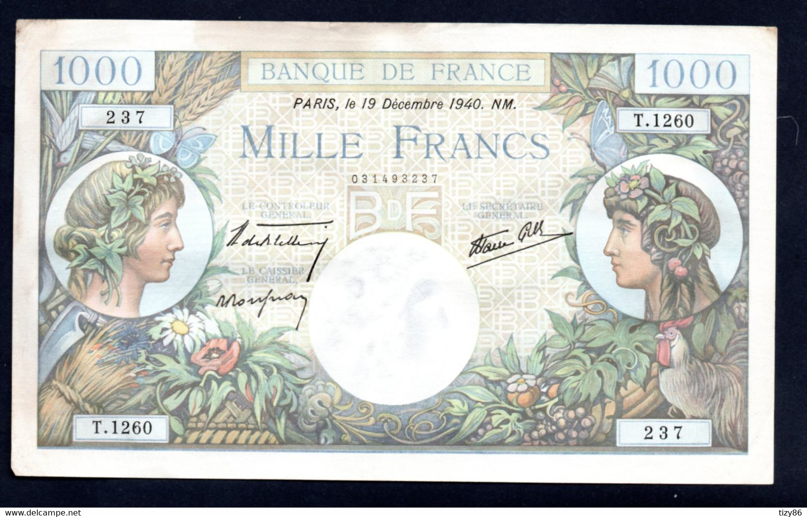 Banconota Francia 1000 Francs 1940 - 1 000 F 1927-1940 ''Cérès Et Mercure''