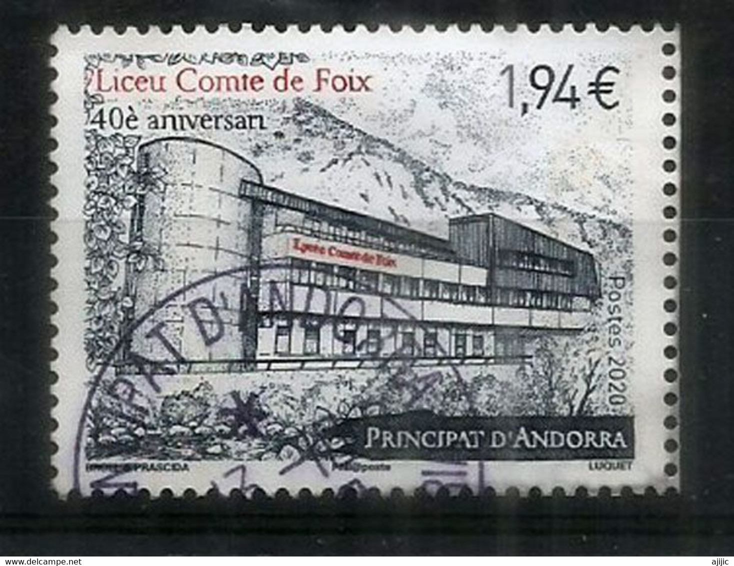 Lycée Français "Comte De Foix" Andorra. 40 Ième Anniversaire., Un Timbre Oblitéré,1 ère Qualité,haute Faciale,année 2020 - Used Stamps