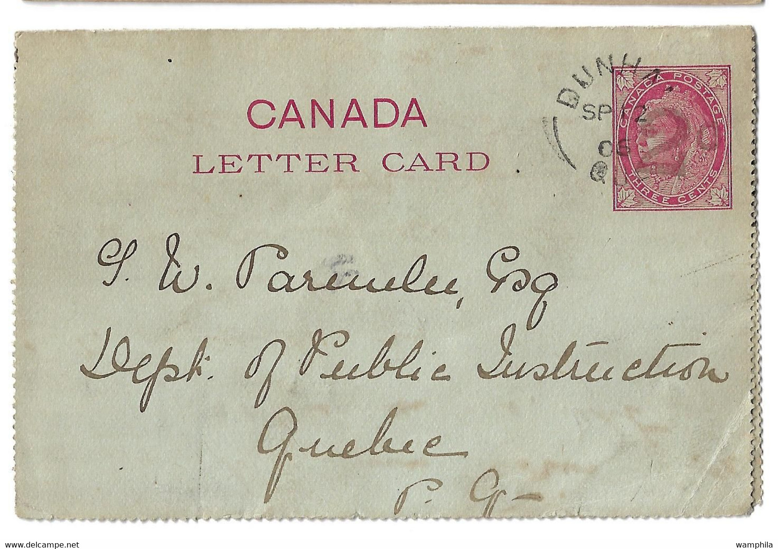 1906 Entier Postal Surchargé 2C Oblitéré Dunhan. - 1860-1899 Regering Van Victoria