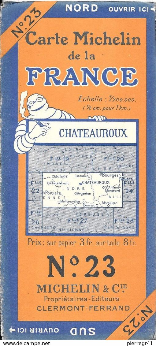 CARTE-ROUTIERE-MICHELIN-1924-N°23-N°249-54-68-FRANCE-CHATEAUROUX-Carte Comme Neuve -Couverture TBE - Cartes Routières