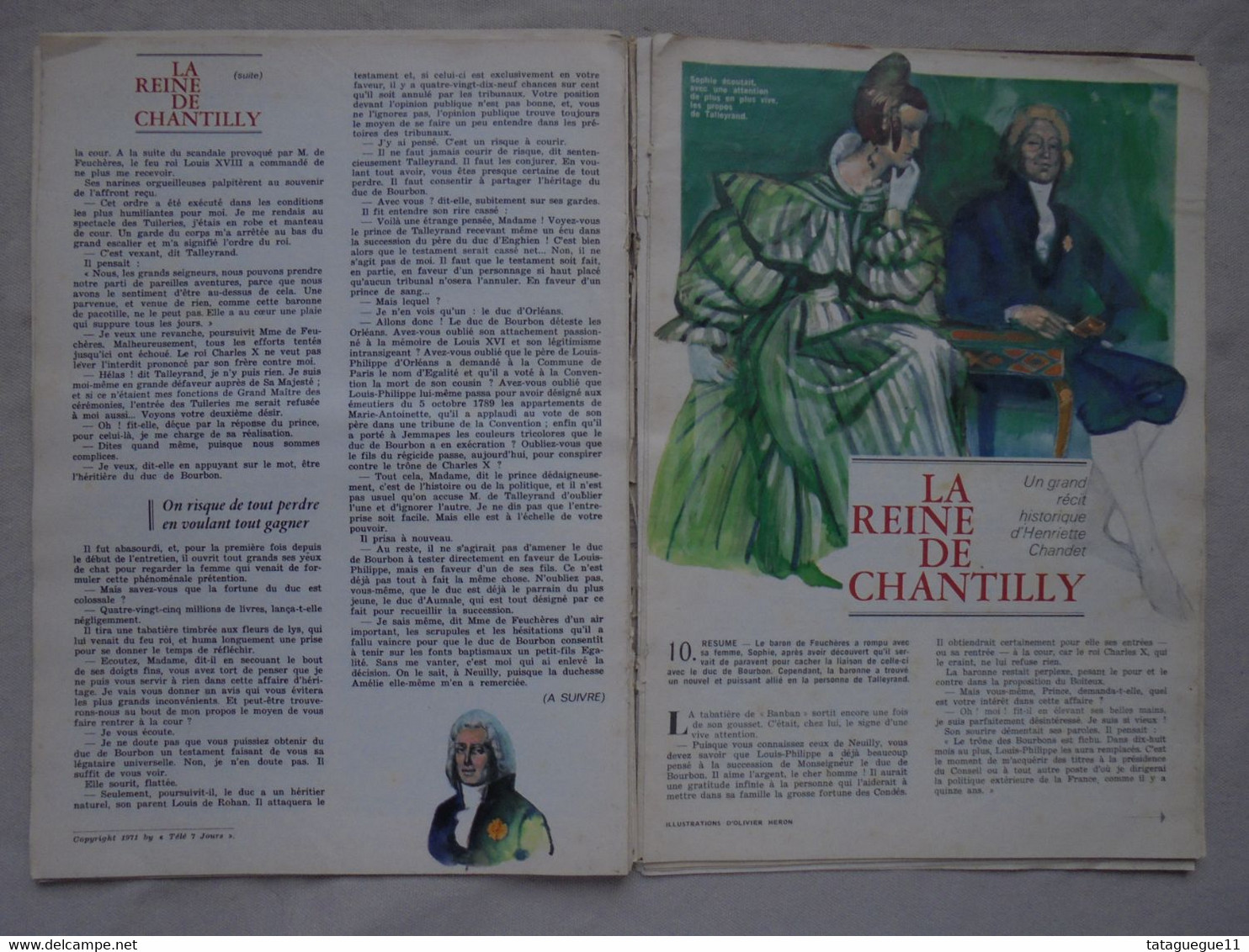 Ancien - Roman Télé 7 Jours La reine de Chantilly Illustrations O. Heron 1971