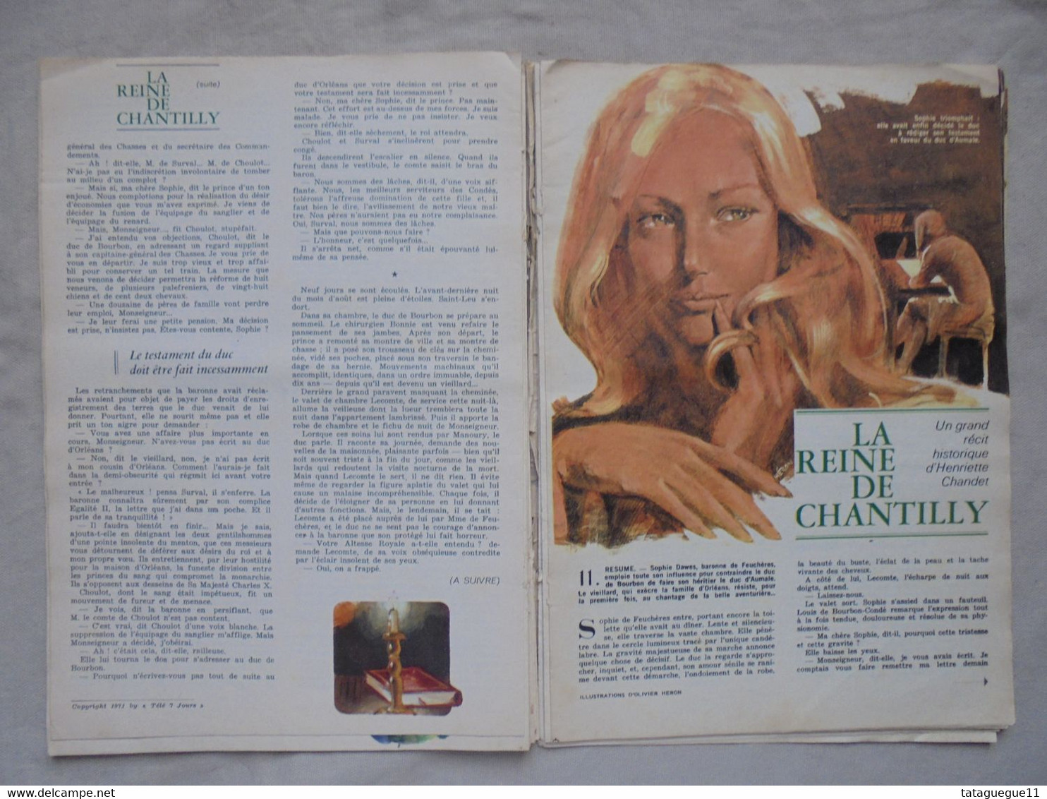 Ancien - Roman Télé 7 Jours La reine de Chantilly Illustrations O. Heron 1971