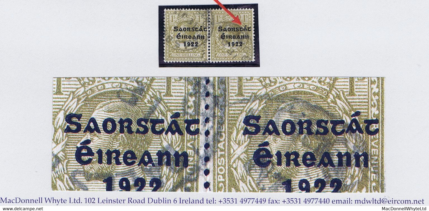 Ireland 1922-23 Thom Saorstat 1s Bistre Var "Raised A In Saorstat" In A Pair With Normal Used BALLS BRIDGE - Oblitérés