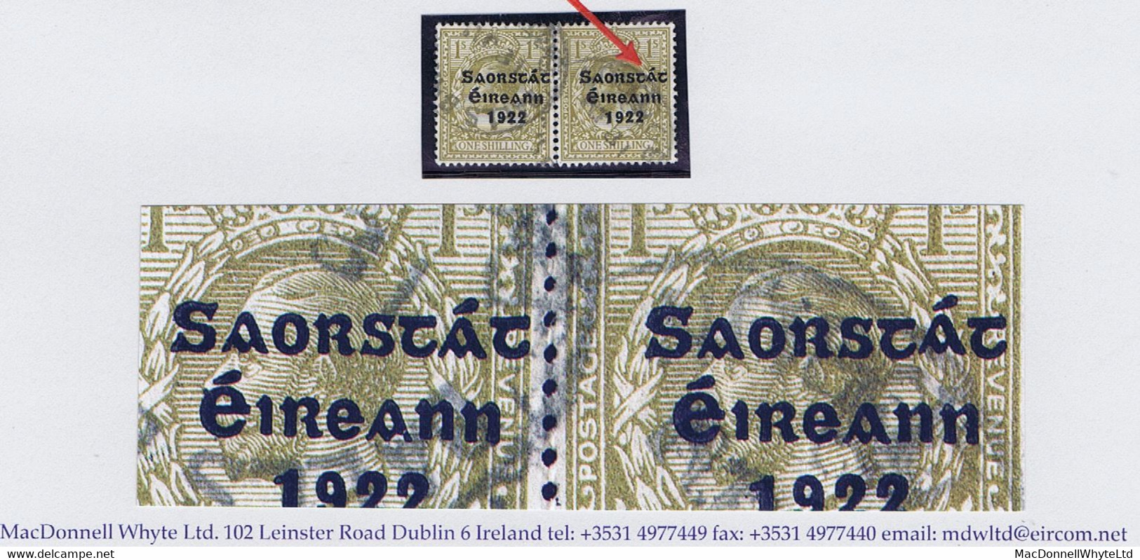 Ireland 1922-23 Thom Saorstat 1s Bistre Var "Raised A In Saorstat" In A Pair With Normal Used BALLS BRIDGE - Usados