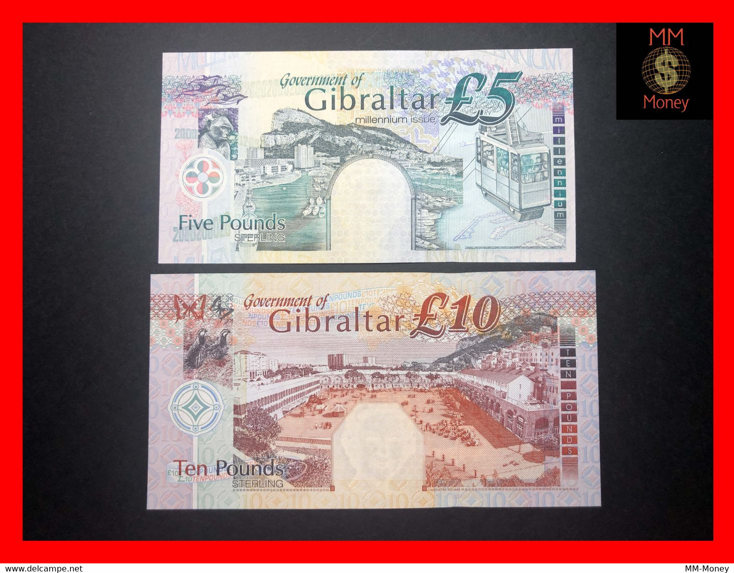 GIBRALTAR 5  £  2000  P. 29 *COMMEMORATIVE*  & 10 £ 10.9.2002  P.  30  *rare Pair Low Serial  000845*   UNC - Gibraltar