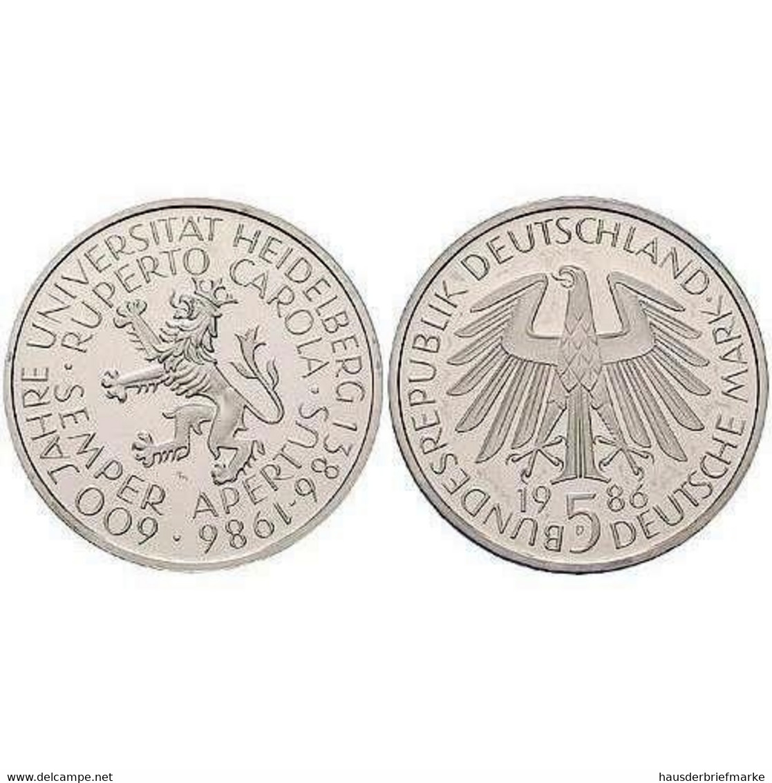 5 DM Ruprecht-Karls-Universität Heidelberg 1986 Stempelglanz - 5 Mark